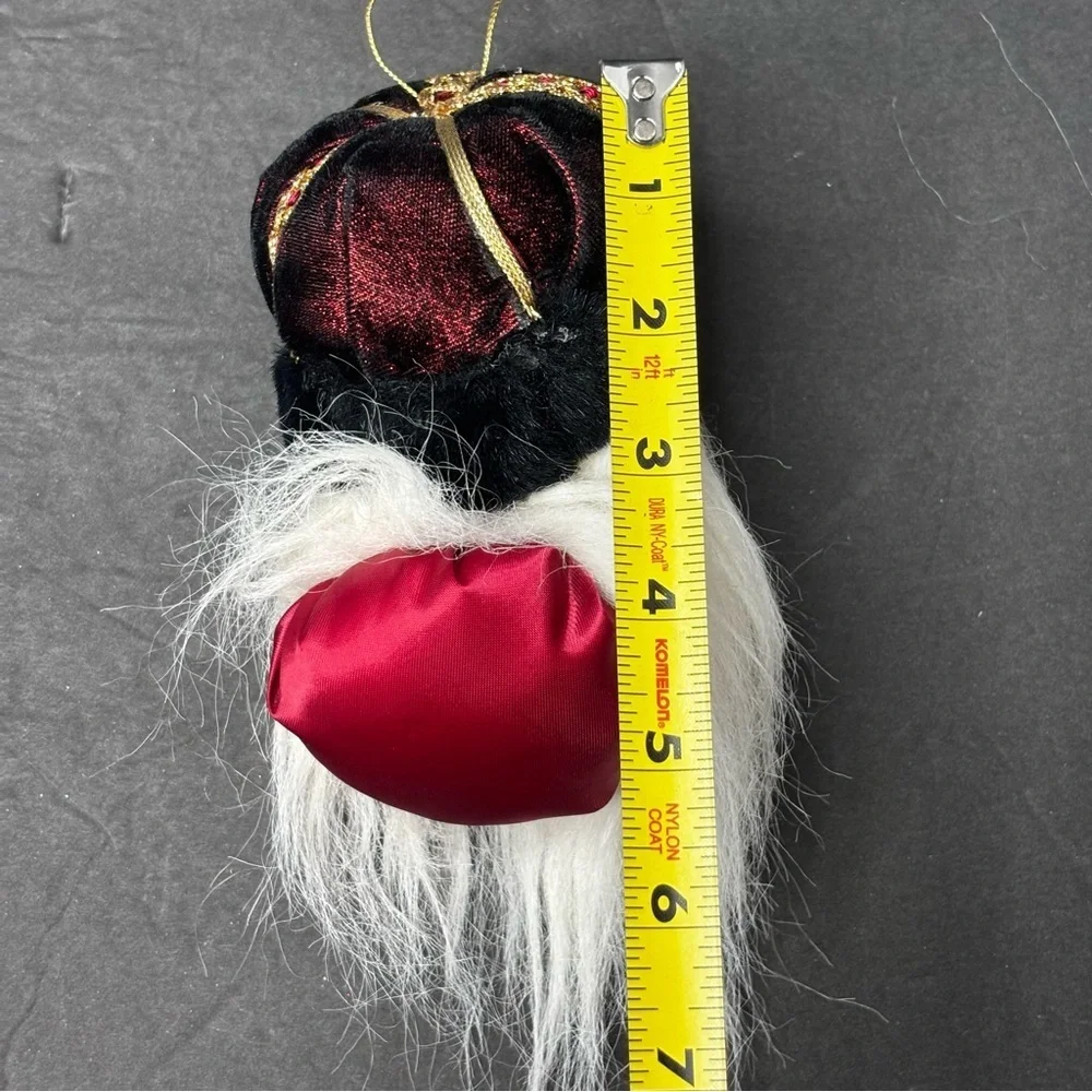 Vtg Santa Claus Head Ornament with Long Beard and Velvet Fur Hat/crown 5”